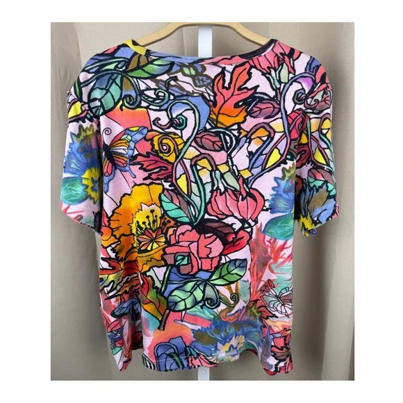 Y2K Take Two Clothing Co Embellished Floral Butterfly Top XL Colorful Beaded Tee - Picture 6 of 7